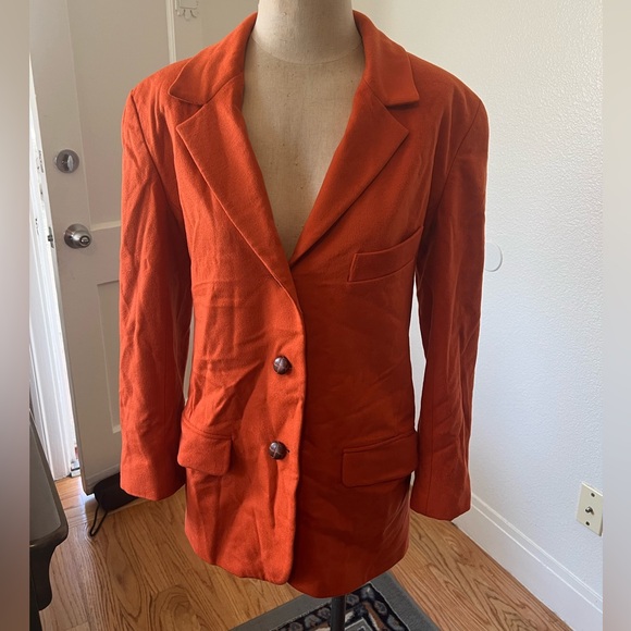 Vintage 1980s Mary Ann Restivo Persimmon Orange Wool and Cashmere Blazer  Sz 4 - Picture 10 of 12